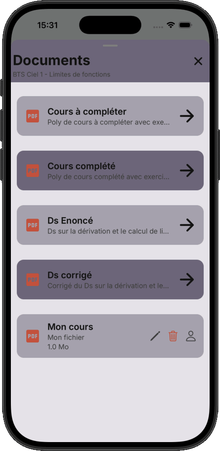 Poly de cours complété à la main — élève